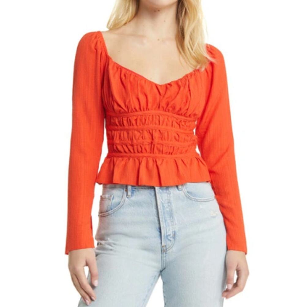 * New ~ TOPSHOP ~ Sweetheart Neck Textured Long Sleeve Top Size 2